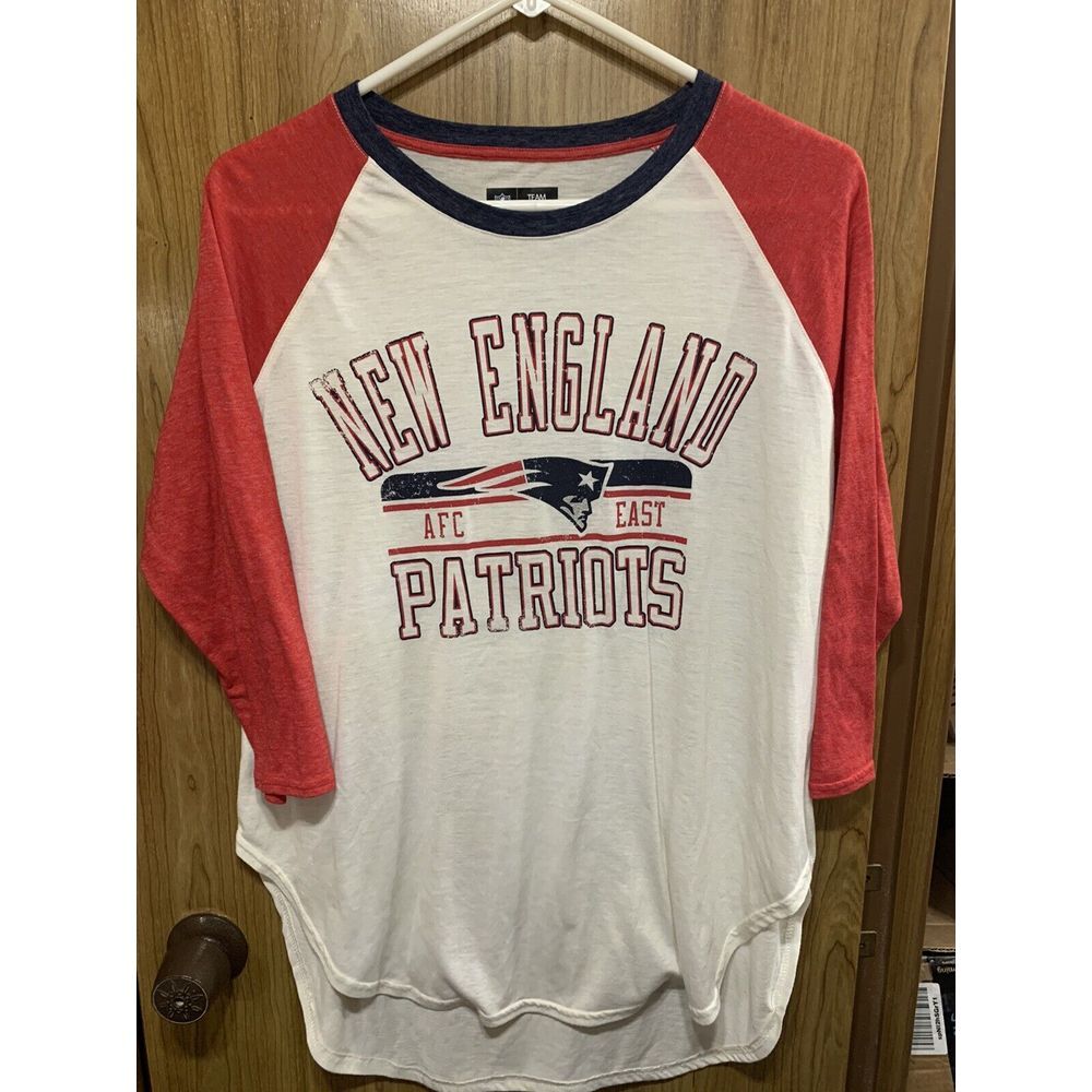 NFL Team Apparel Womens XL Pullover 3/4 Sleeve Crew Neck T Shirt Navy White